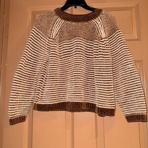 Hazel Moon Brown Cream Striped Knit Sweater Womens Size L Pullover